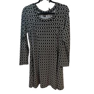 Karen Kane Black Ivory Chain Print 3/4 Sleeve Sheath Dress Women’s Size Large
